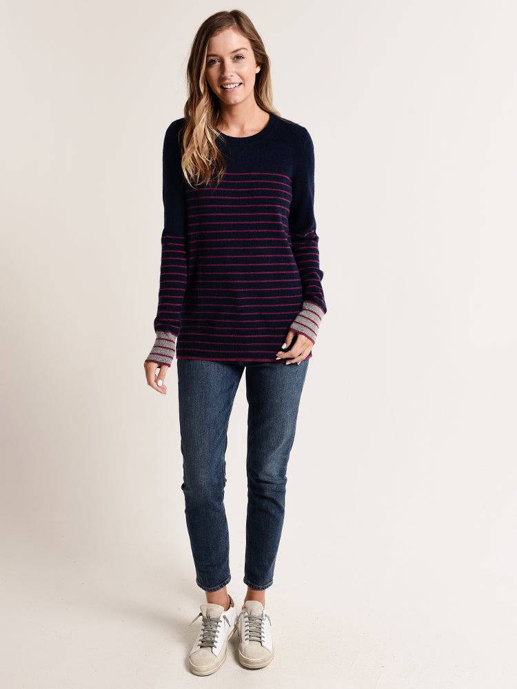 White + Warren Essential Stripe Crewneck Sweater
