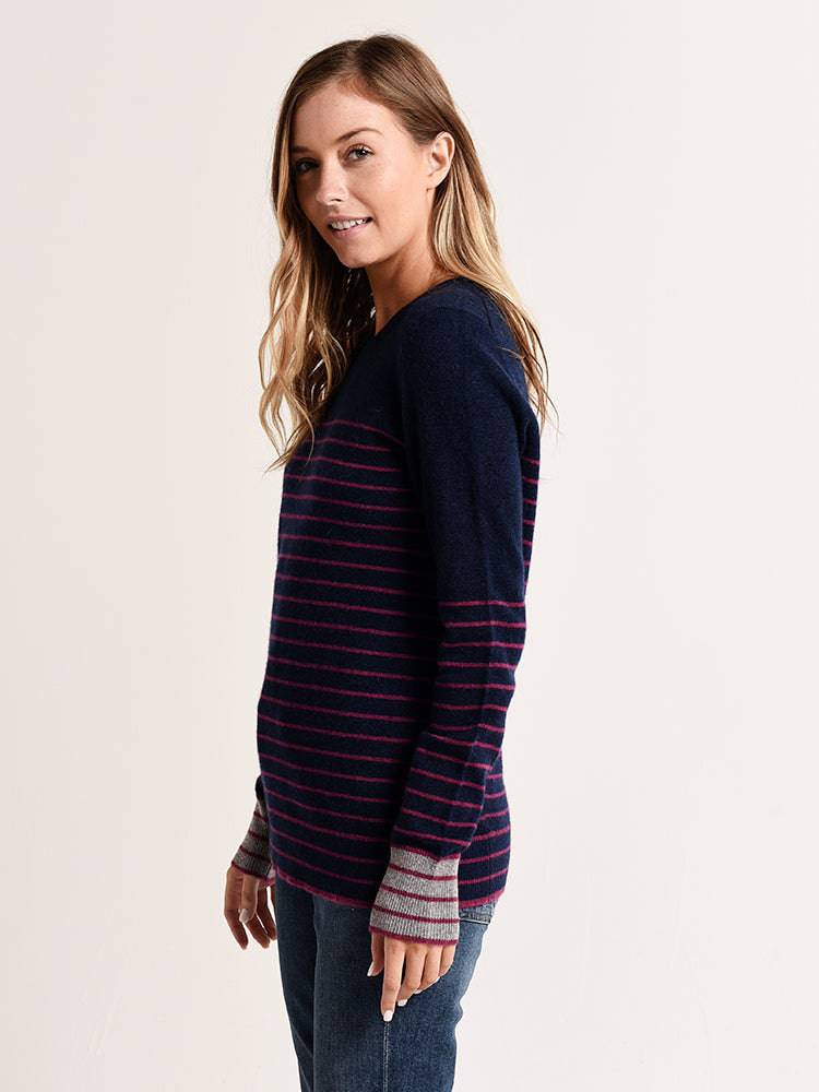 White + Warren Essential Stripe Crewneck Sweater