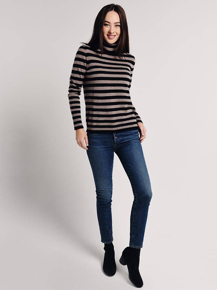 White + Warren Essential Stripe Turtleneck