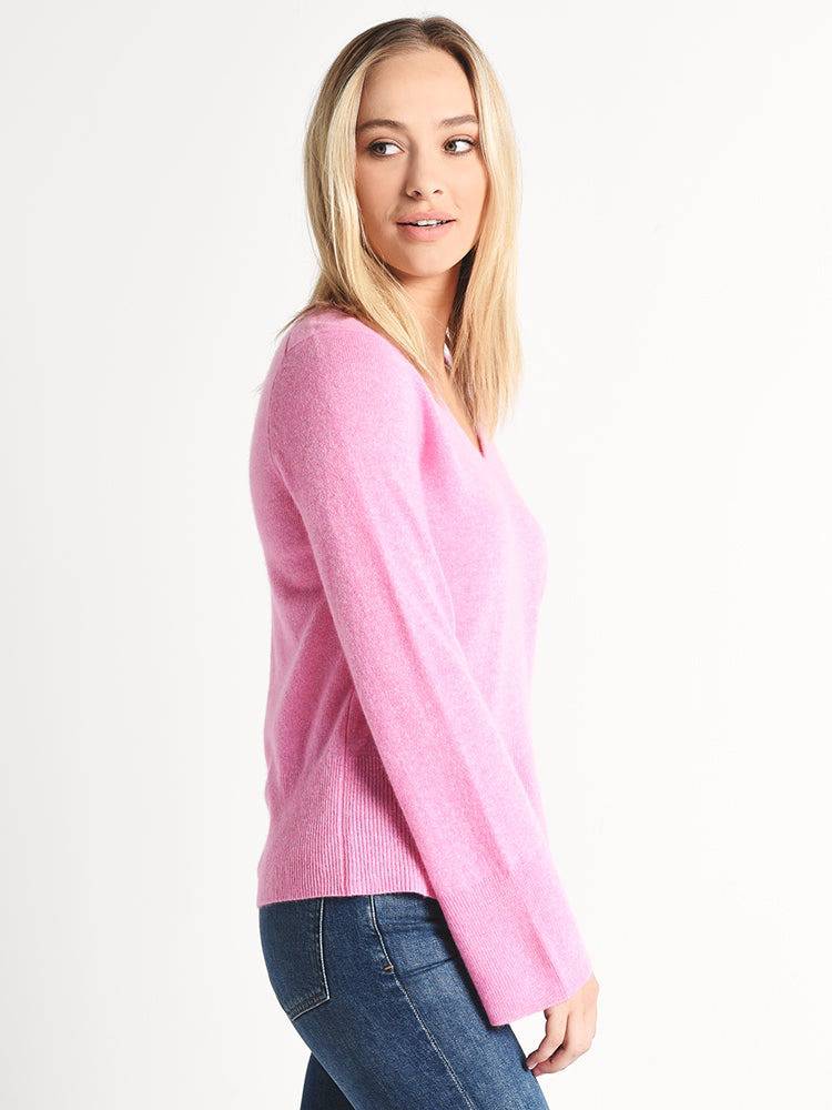 White+Warren Cashmere Slit Sleeve V Neck