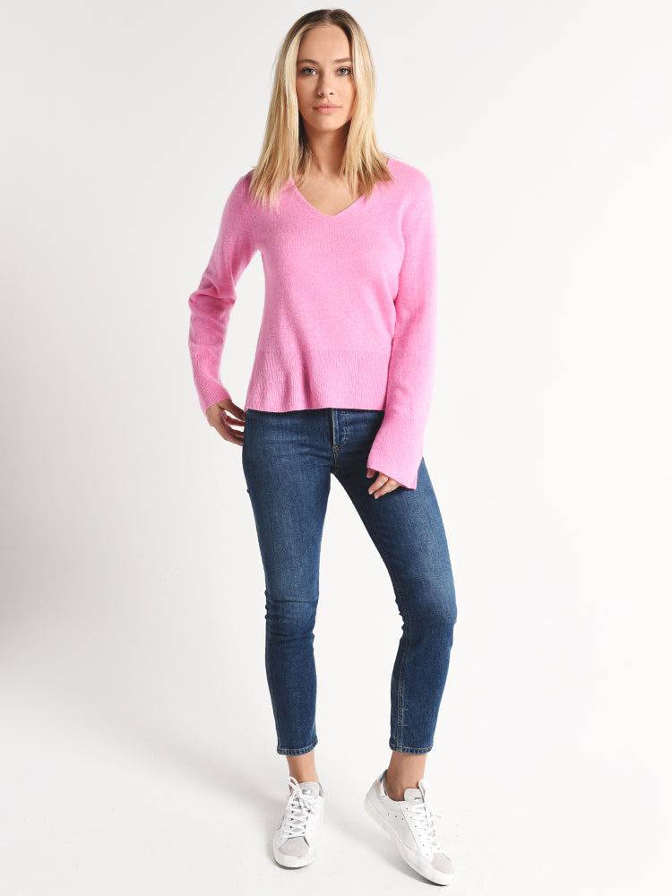 White+Warren Cashmere Slit Sleeve V Neck