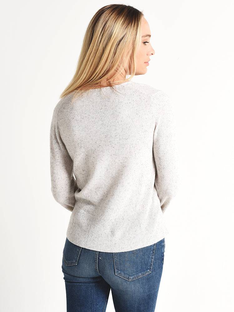 White+Warren Cashmere Slit Sleeve Tweed V Neck