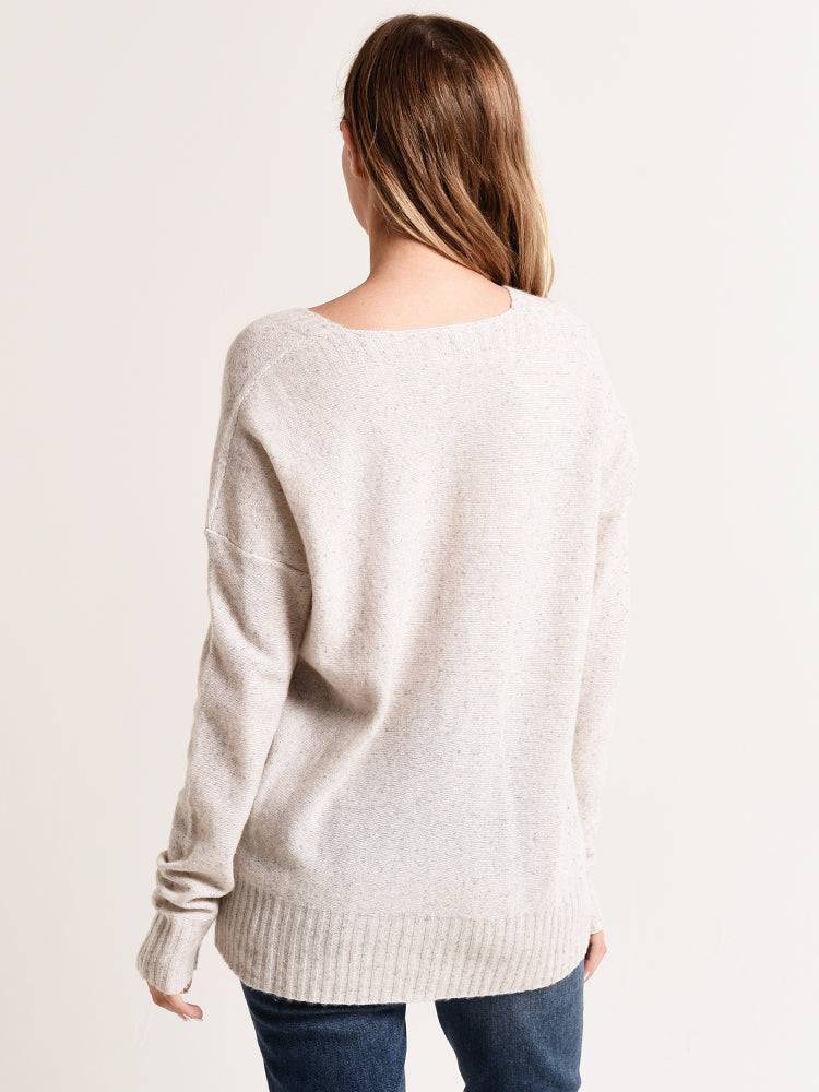 White + Warren V Neck Wide Rib Hem Sweater