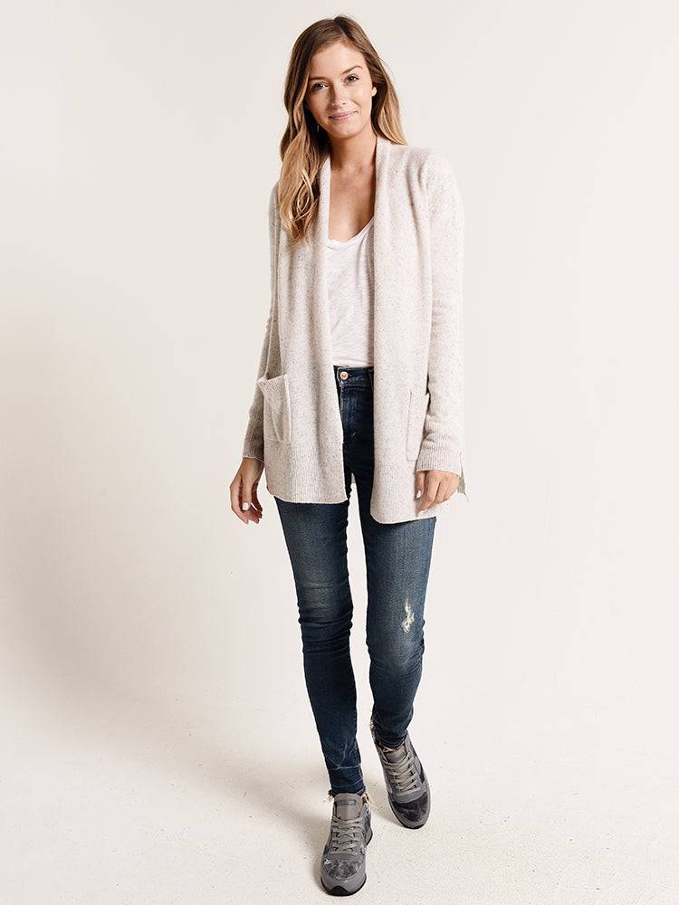 White + Warren Patch Pocket Tweed Cardigan
