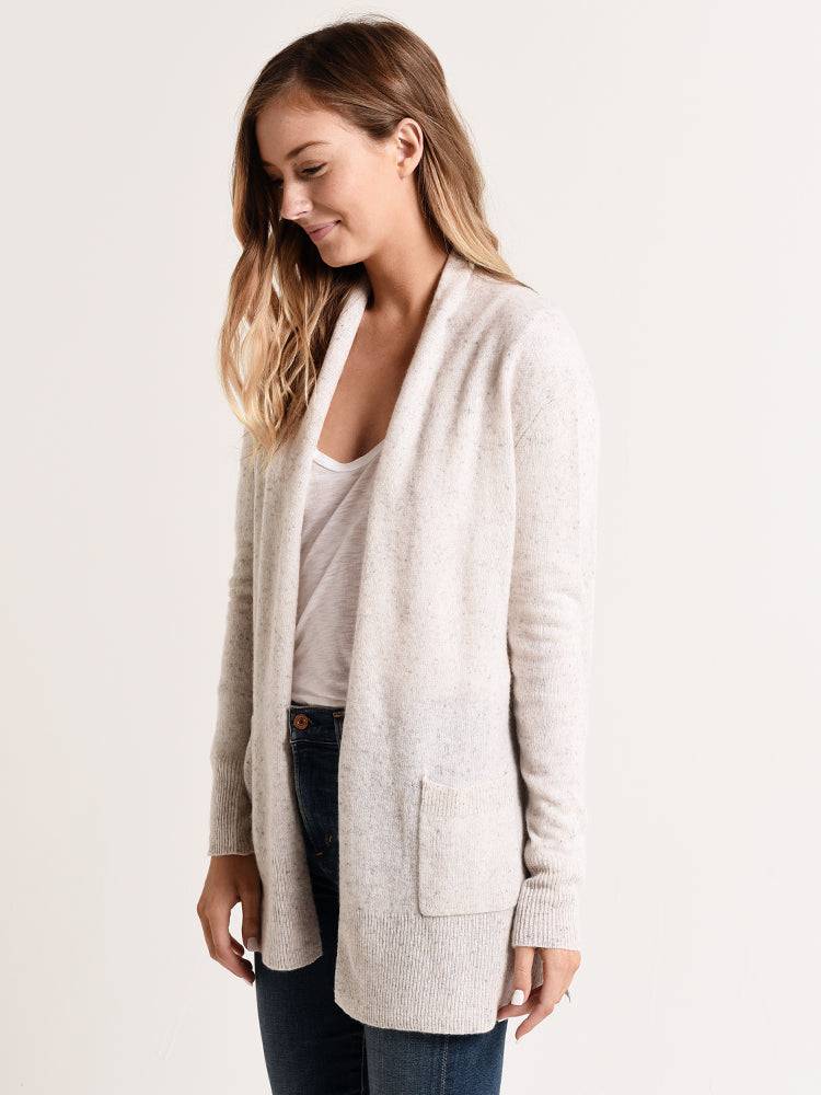 White + Warren Patch Pocket Tweed Cardigan