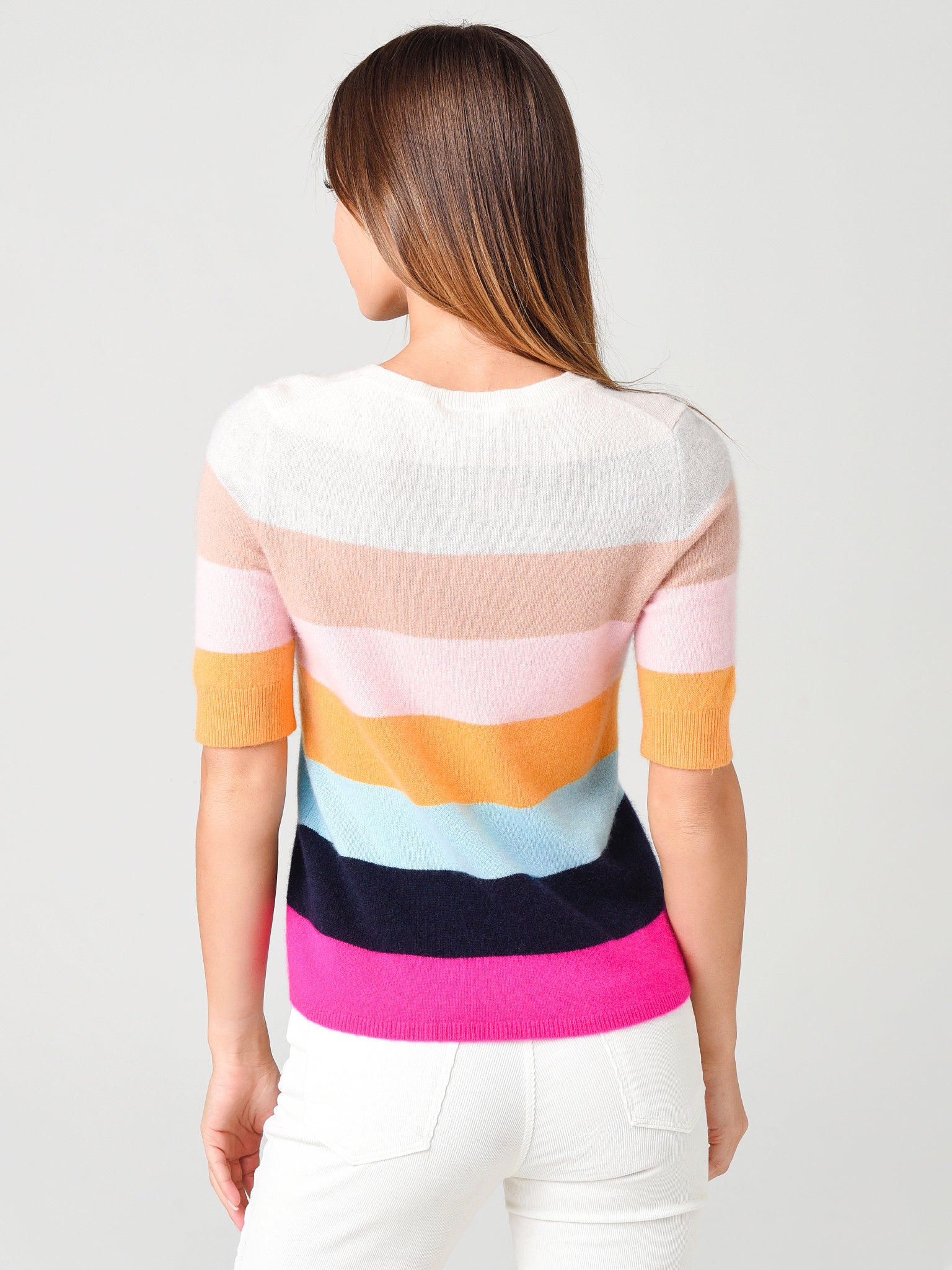 White + Warren Women's Cashmere Striped Elbow Sleeve Tee