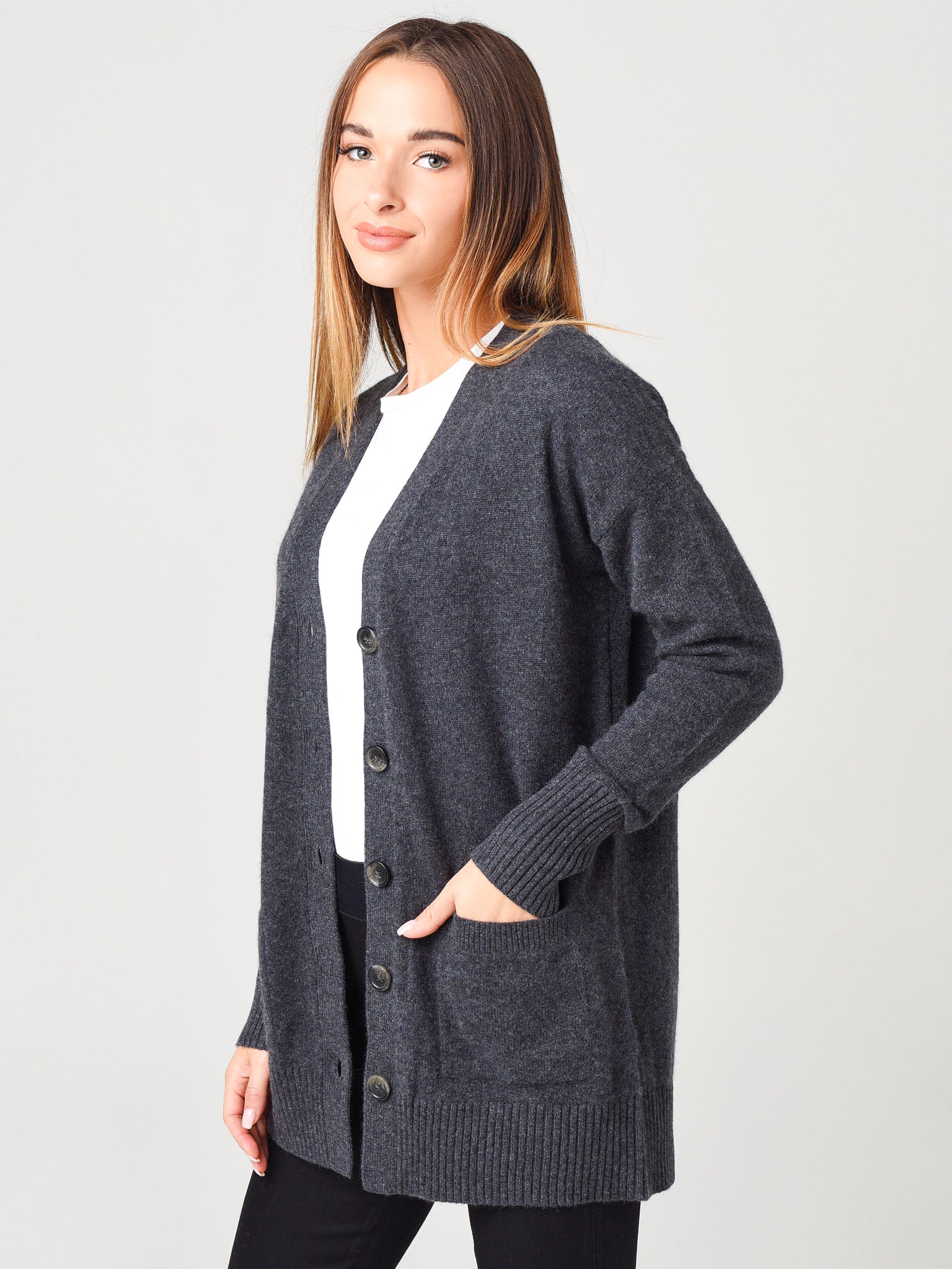 White + Warren Women's Cashmere Luxe Boyfriend Cardigan
