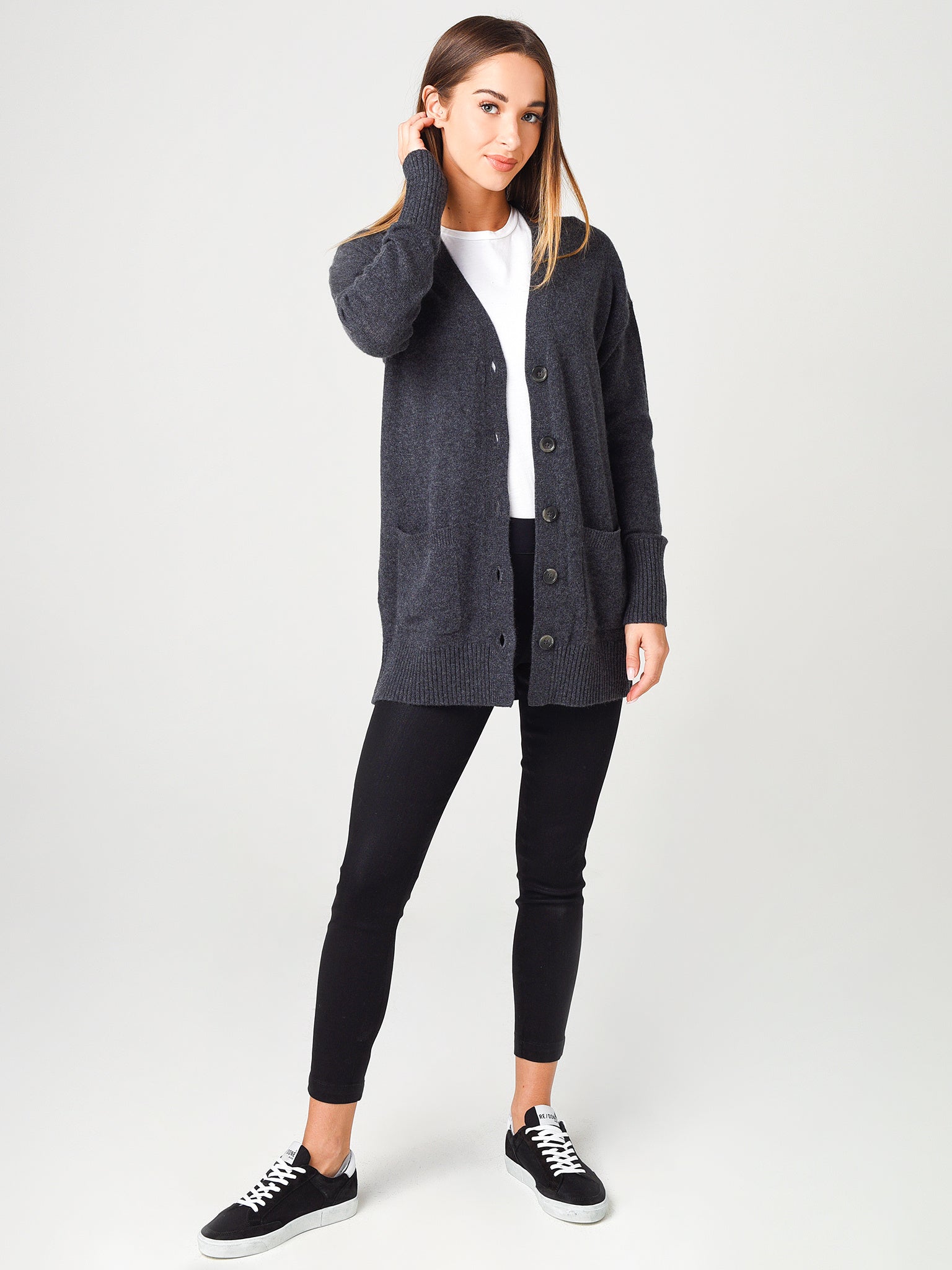 White + Warren Women's Cashmere Luxe Boyfriend Cardigan