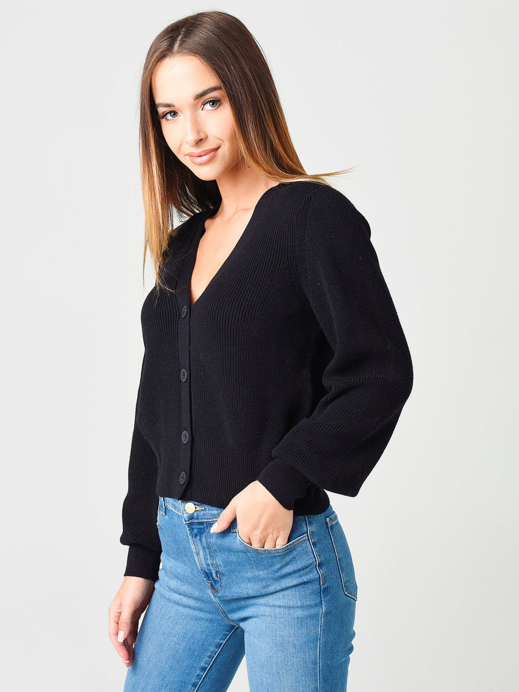 White + Warren Women's Ribbed V Neck Cardigan