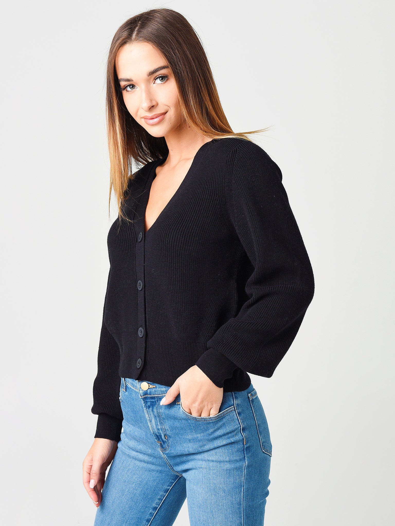 White + Warren Women's Ribbed V Neck Cardigan