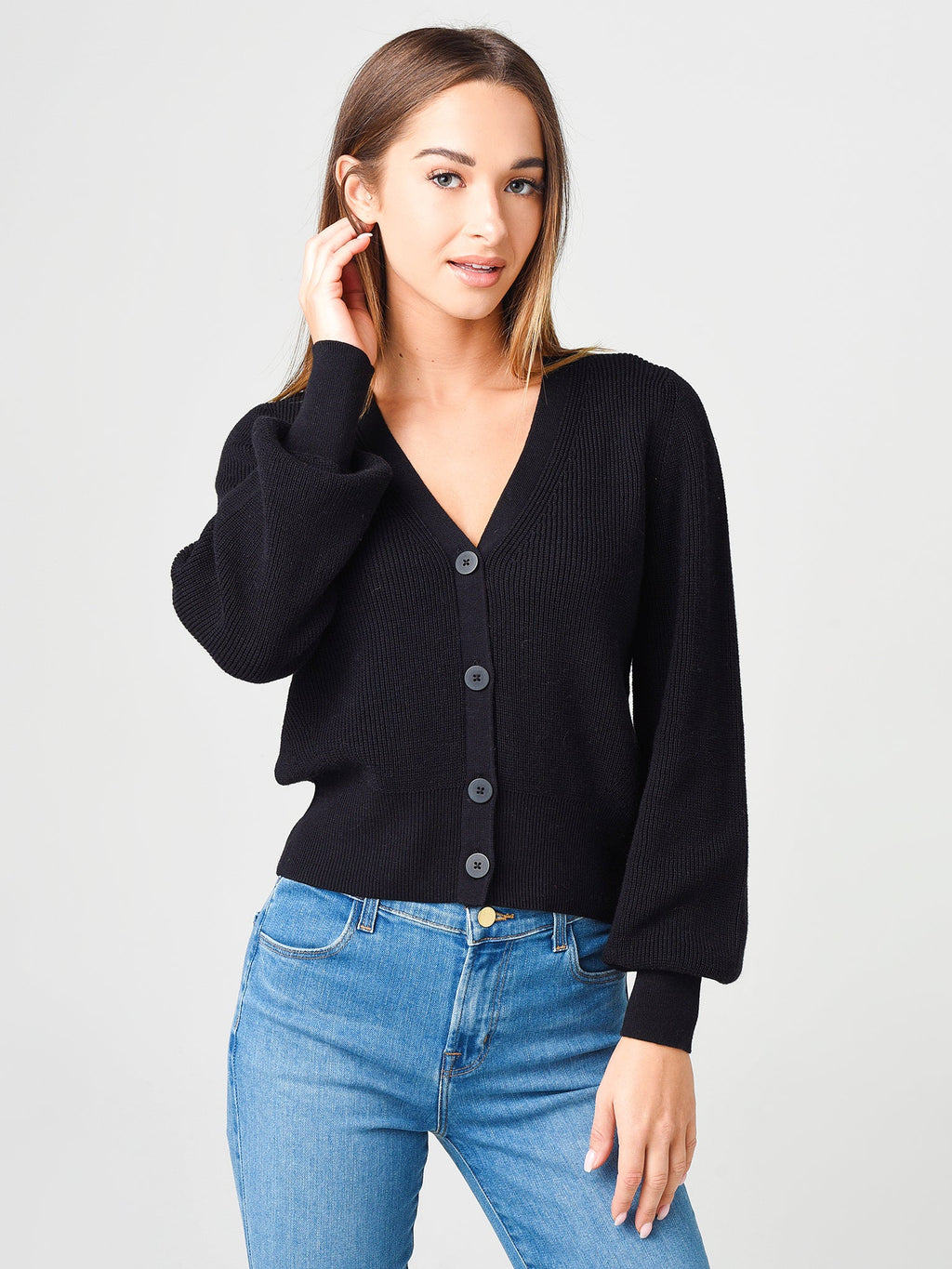 White + Warren Women's Ribbed V Neck Cardigan