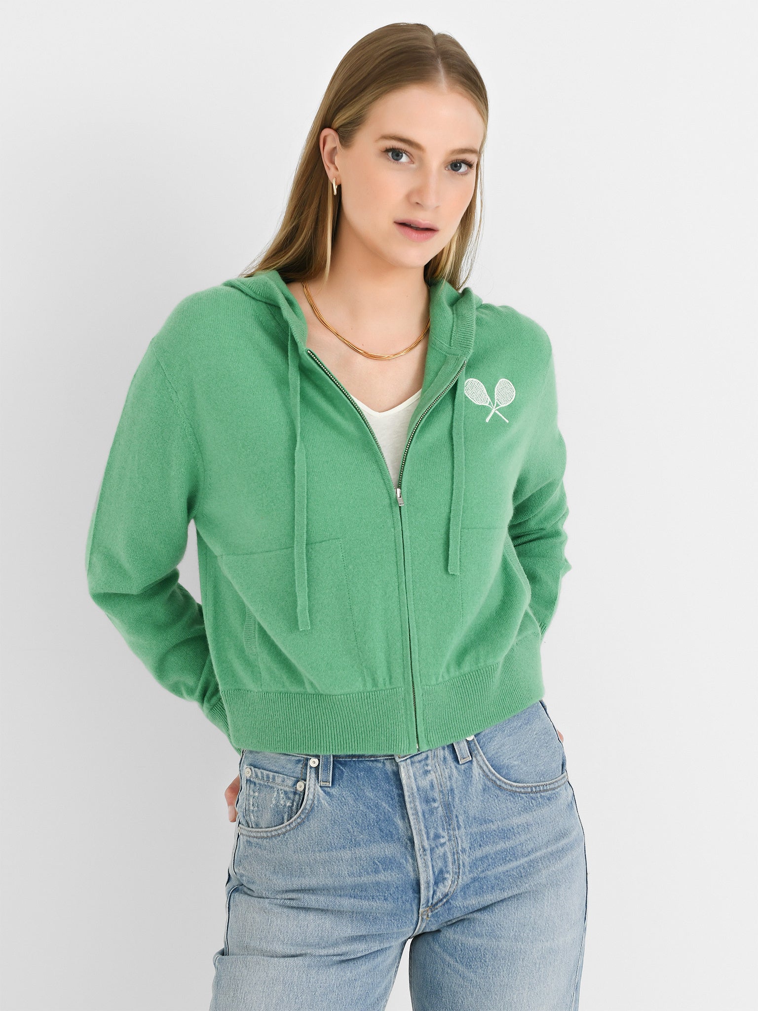 White + Warren Women's Cashmere Racket Cropped Zip Hoodie