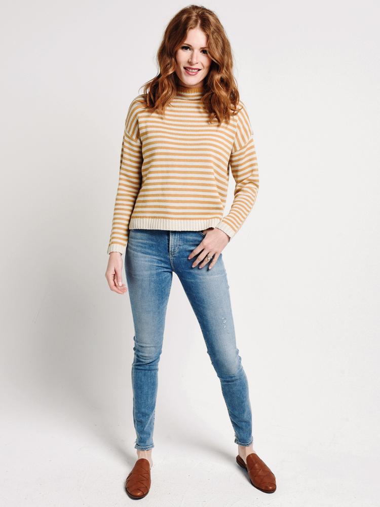 Mo:Vint Long Sleeve Striped Mock Neck Sweater