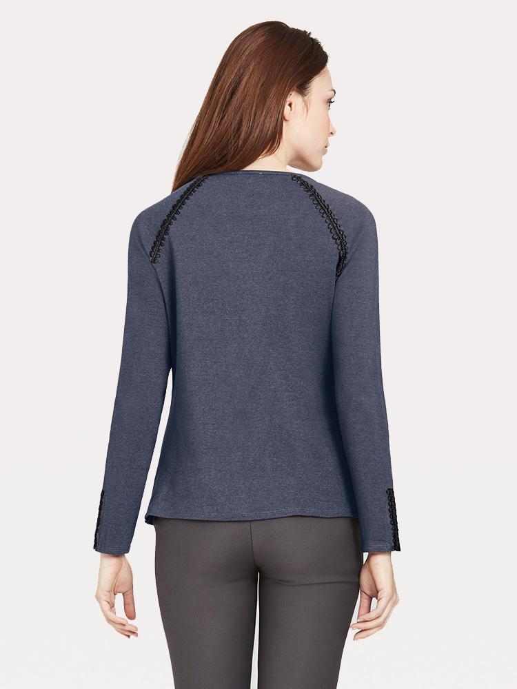 Ecru Suede and Sweater Knit V-Neck Top