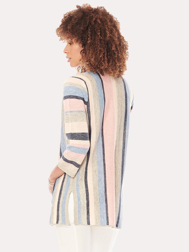 Ecru Striped Linen Cardigan