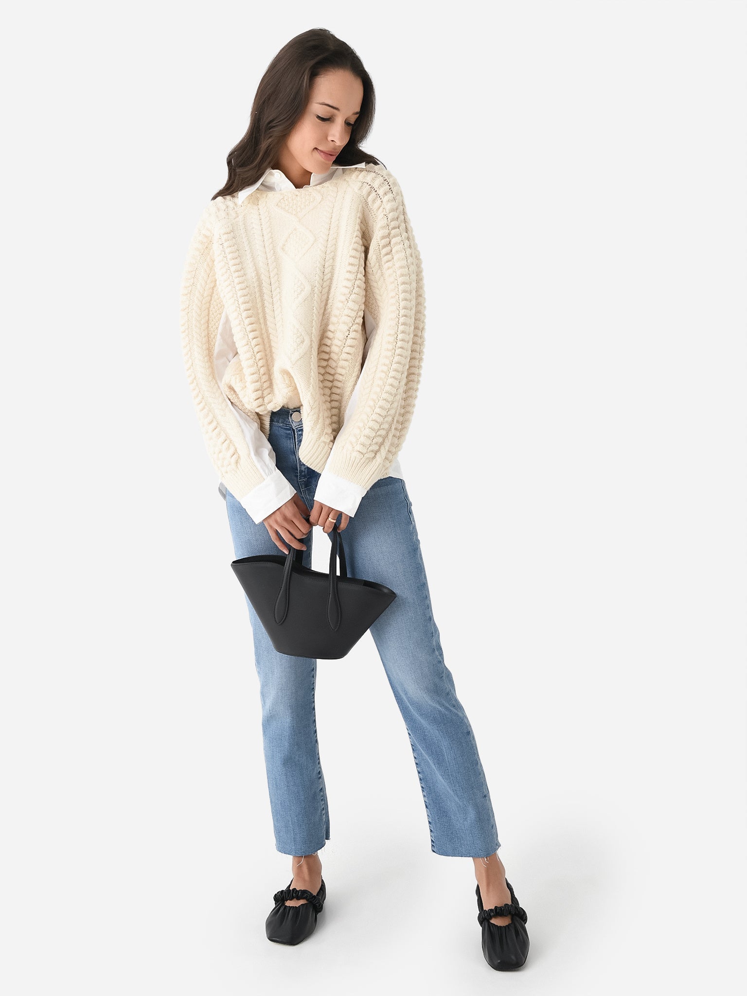 SEA Women's Leni Fisherman Cable Combo Sweater