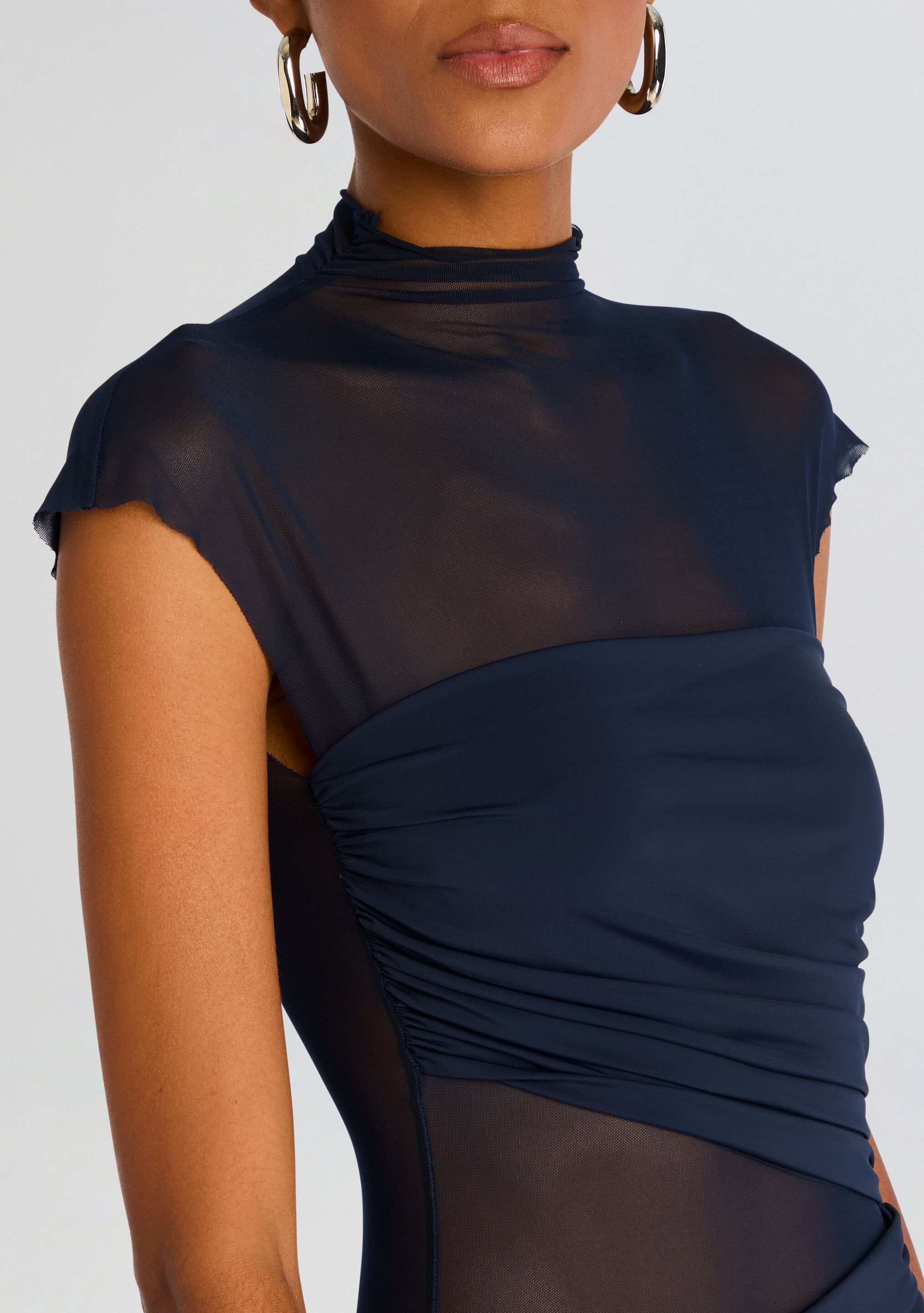 Tabitha Mesh Ruched Midi Dress