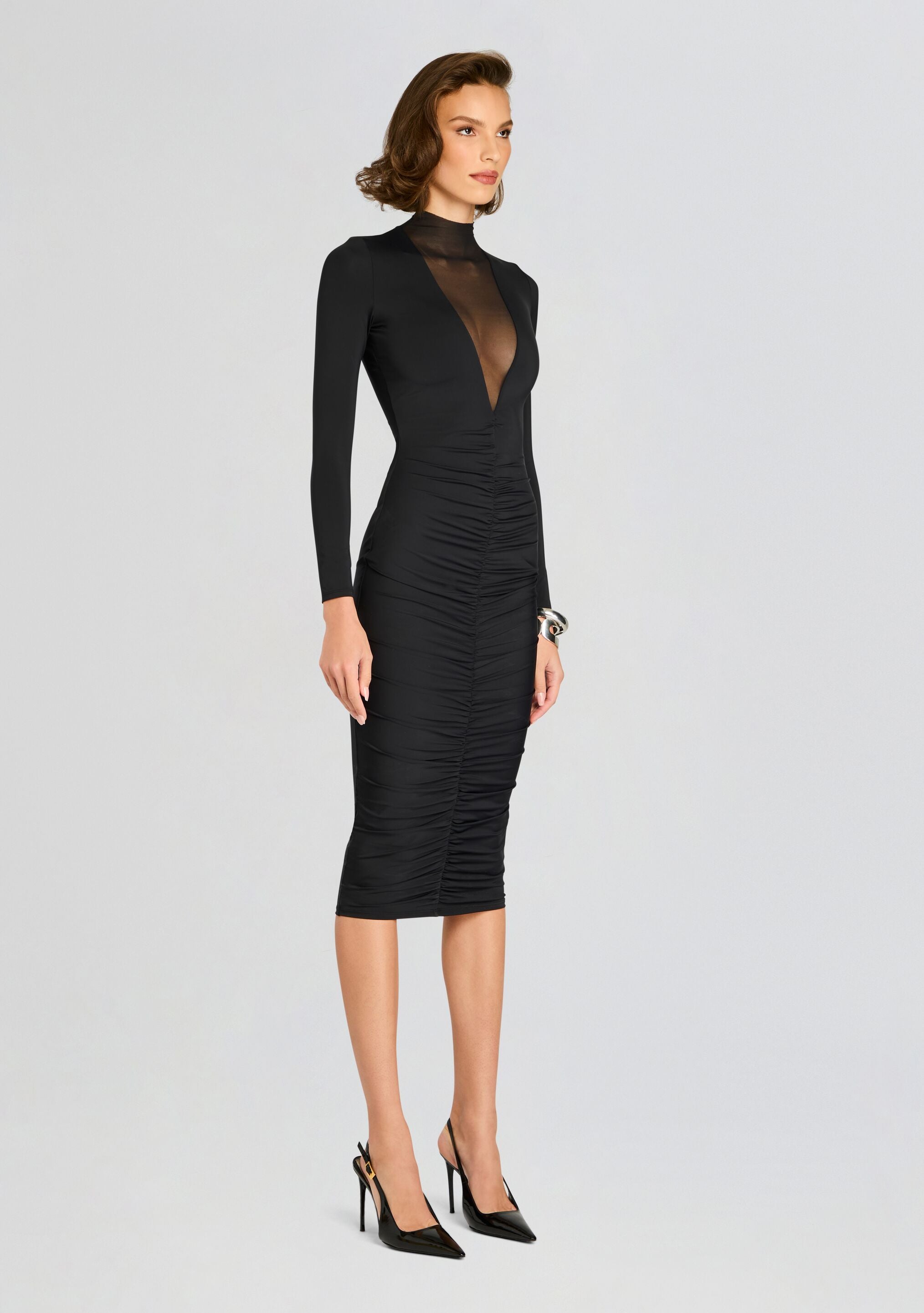 Priyanka Mesh V-Cut Midi Dress