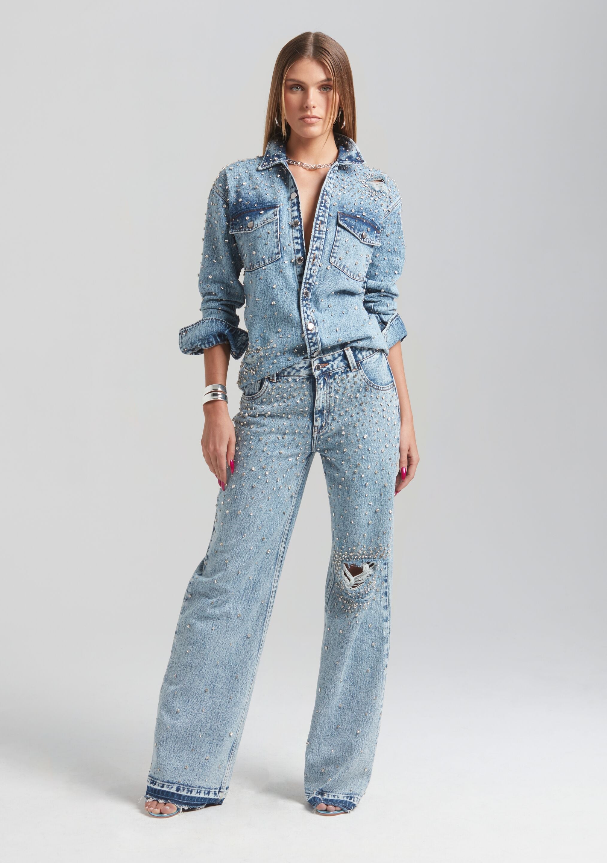 Doreen Crystal Embellished Denim Shirt