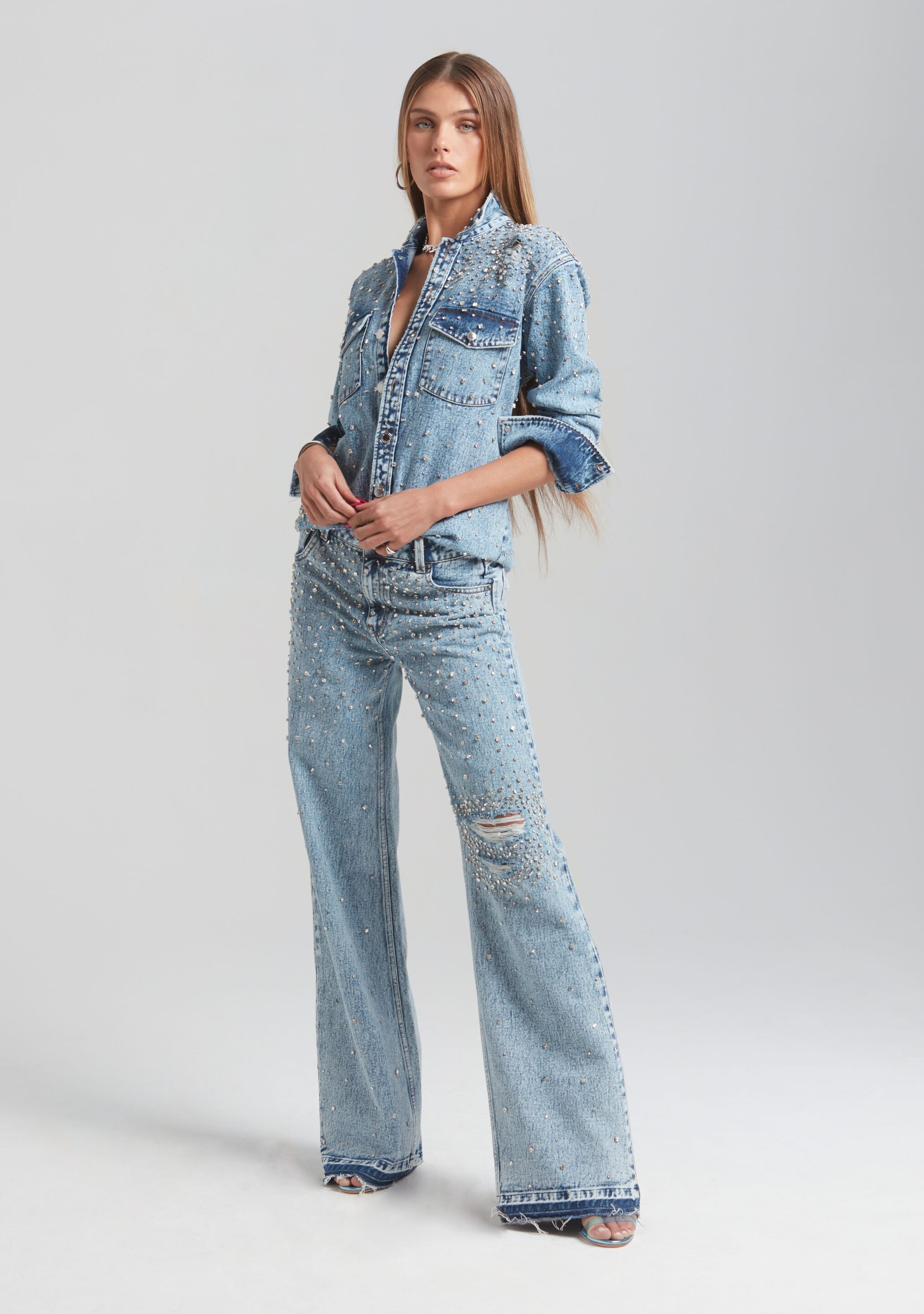 Doreen Crystal Embellished Denim Shirt