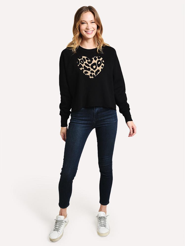 Sundry Women's Leopard Heart Sweatshirt