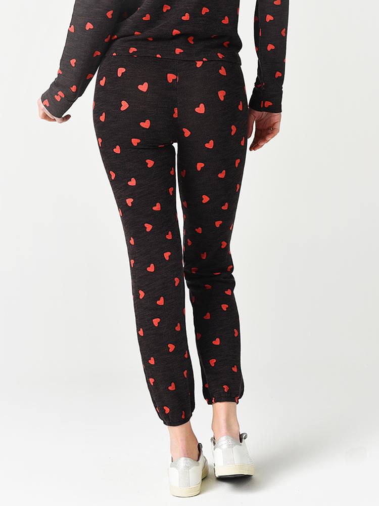 Monrow Women’s All Over Heart Stitched Elastic Vintage Sweats