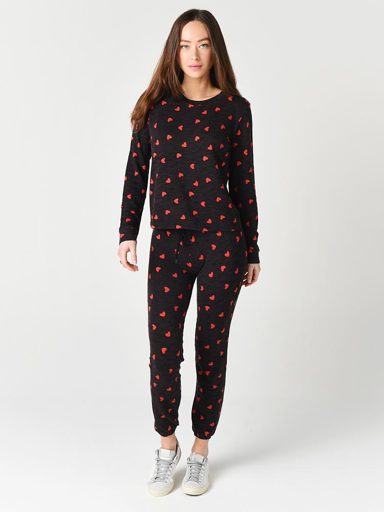 Monrow Women’s All Over Heart Stitched Elastic Vintage Sweats