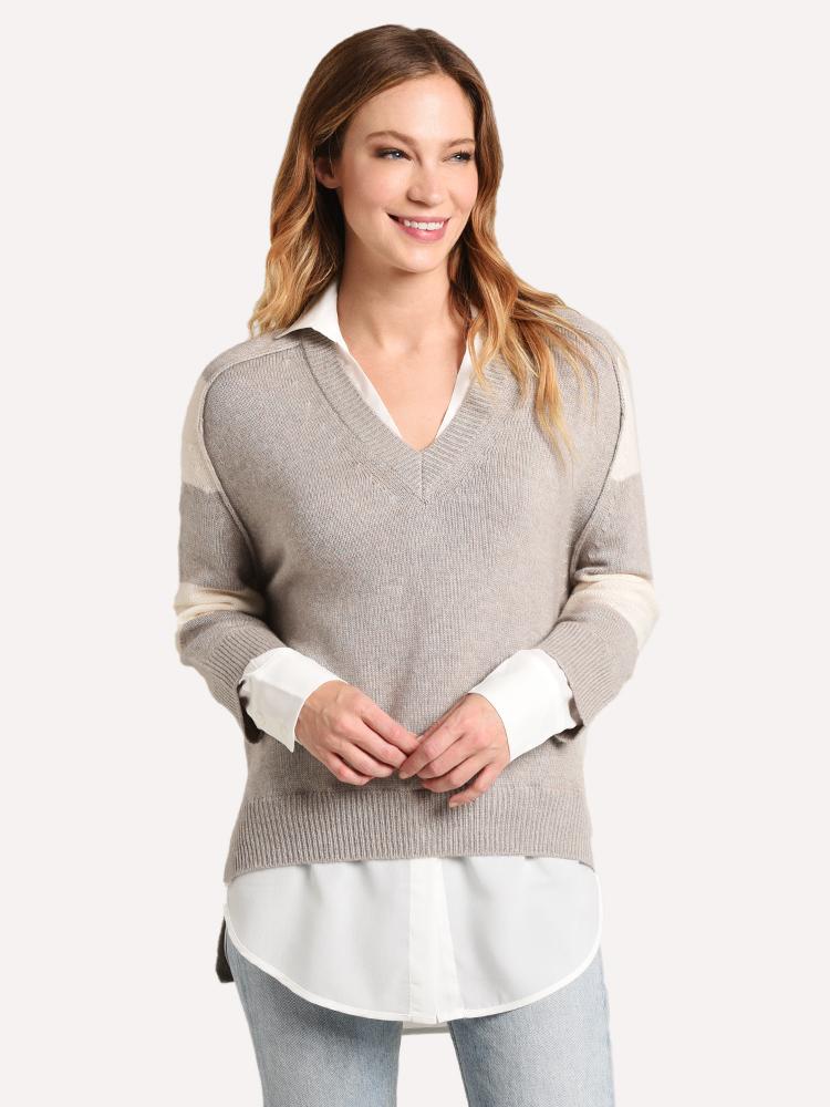 Brochu Walker Striped V Neck Layered Pullover