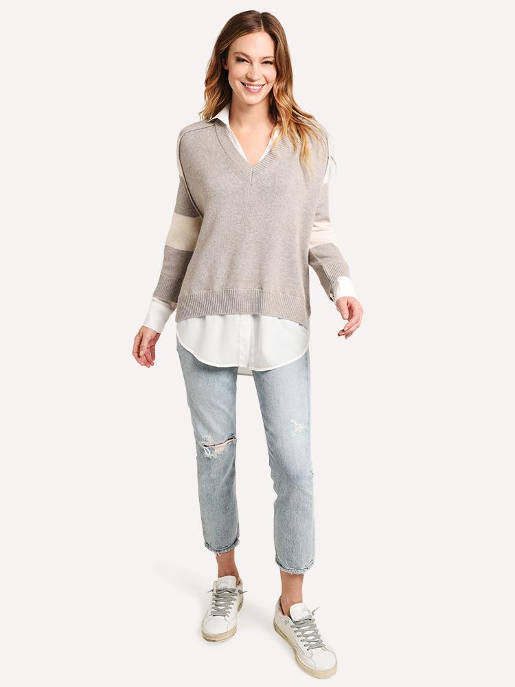 Brochu Walker Striped V Neck Layered Pullover