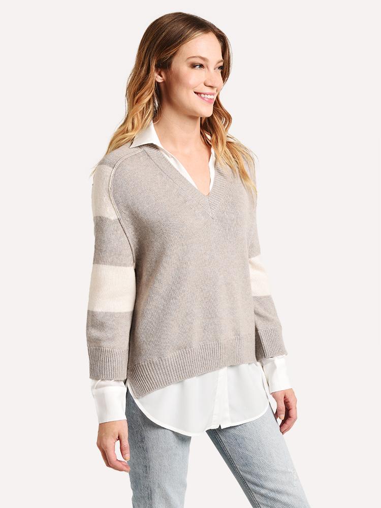 Brochu Walker Striped V Neck Layered Pullover