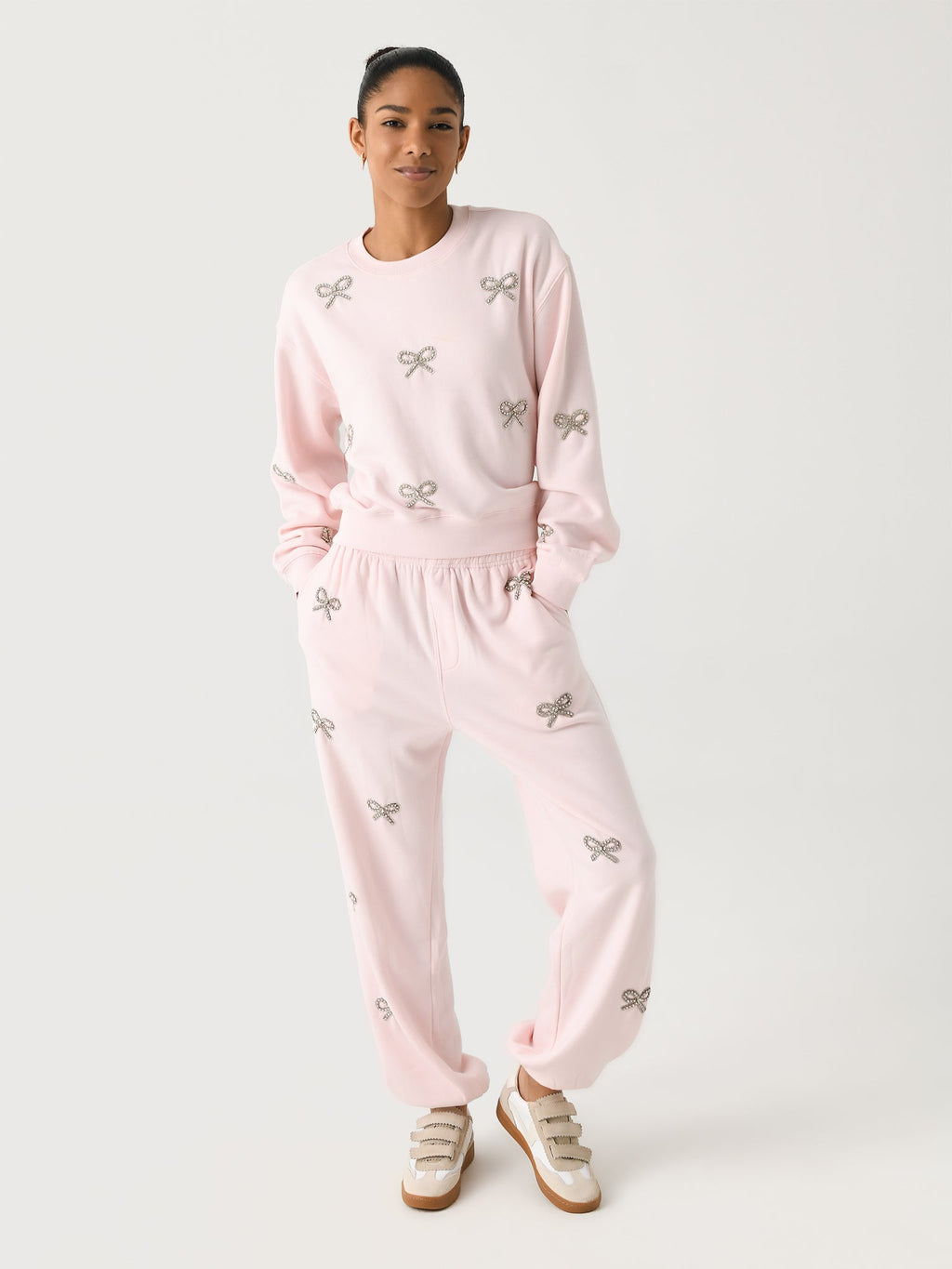 LoveShackFancy Women's Amiyla Crystal Bow Fleece Pullover