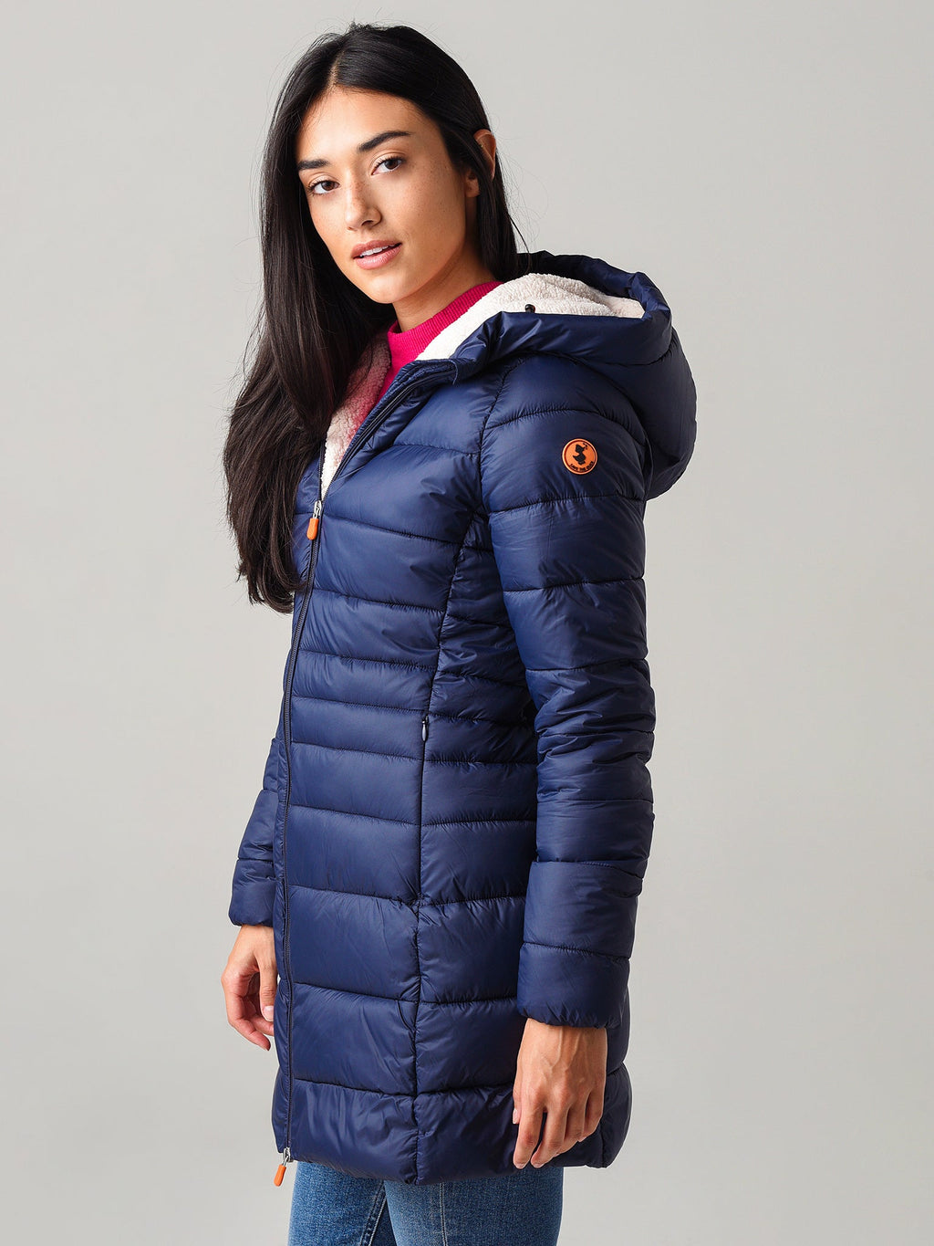 Save The Duck Women's Giga Hooded Coat With Faux Lambskin Lining