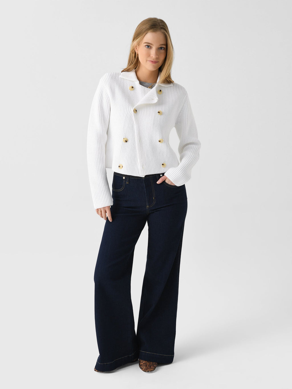 Vince Women's Cotton-Blend Double-Breasted Sweater Jacket