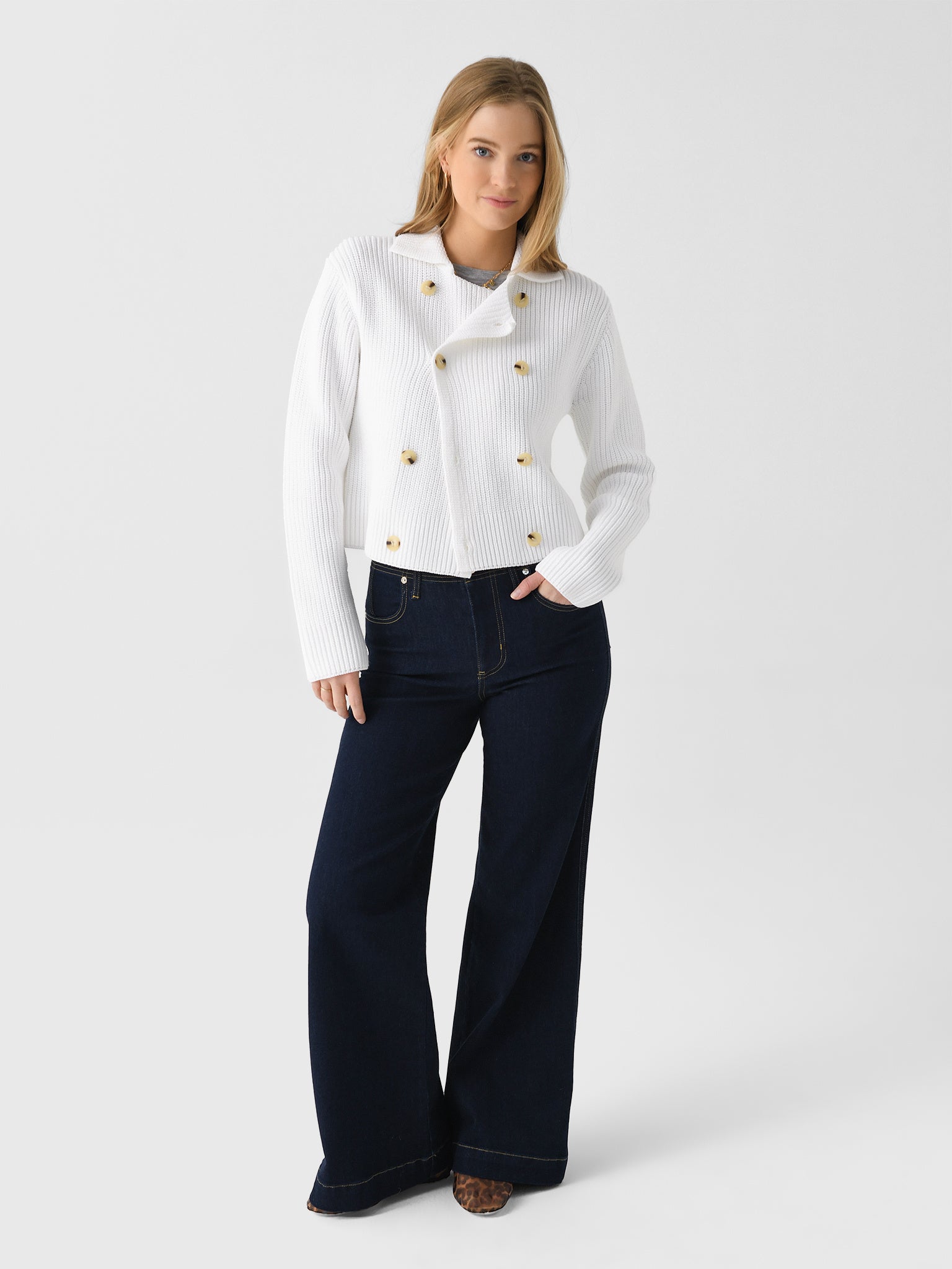 Vince Women's Cotton-Blend Double-Breasted Sweater Jacket