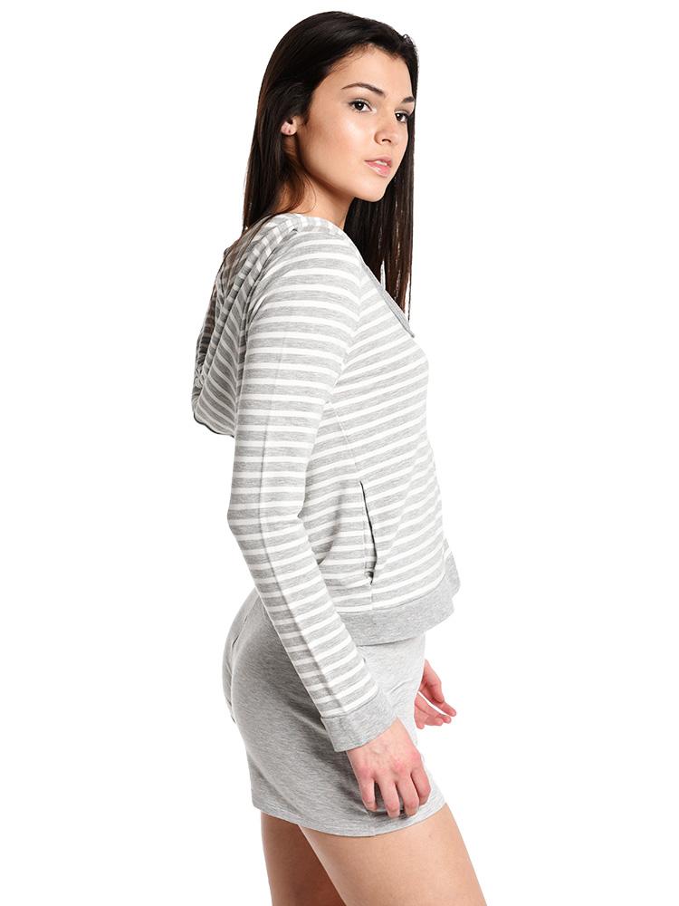 Majestic French Terry Stripe Long Sleeve Zip Up Hoodie