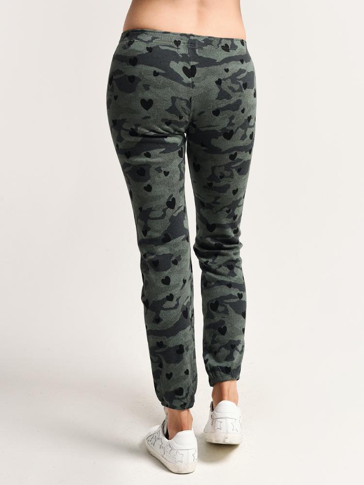 Monrow Elastic Waist Sweats with Hearts and Camo