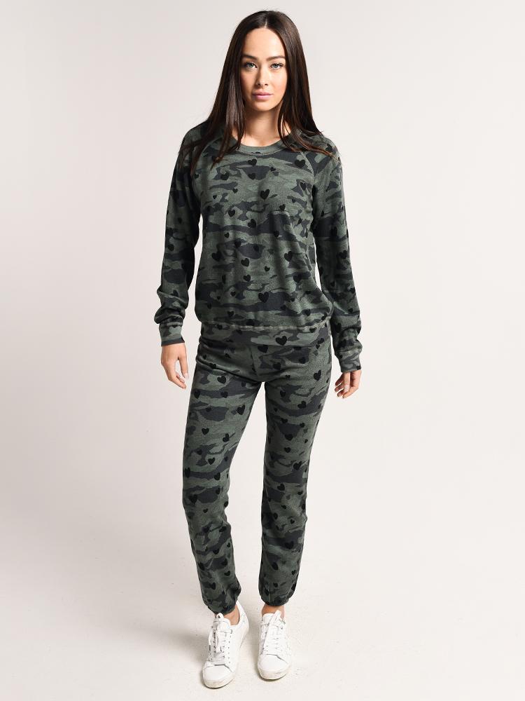 Monrow Elastic Waist Sweats with Hearts and Camo