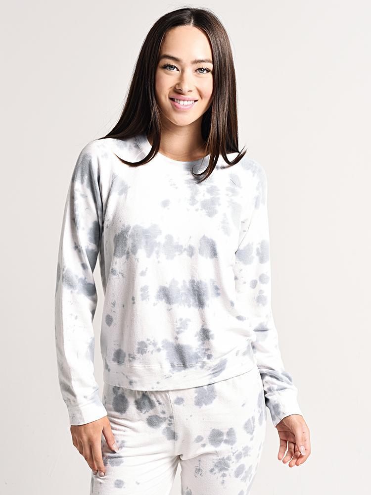 Monrow Vintage Raglan Pullover with Cloud Tie Dye