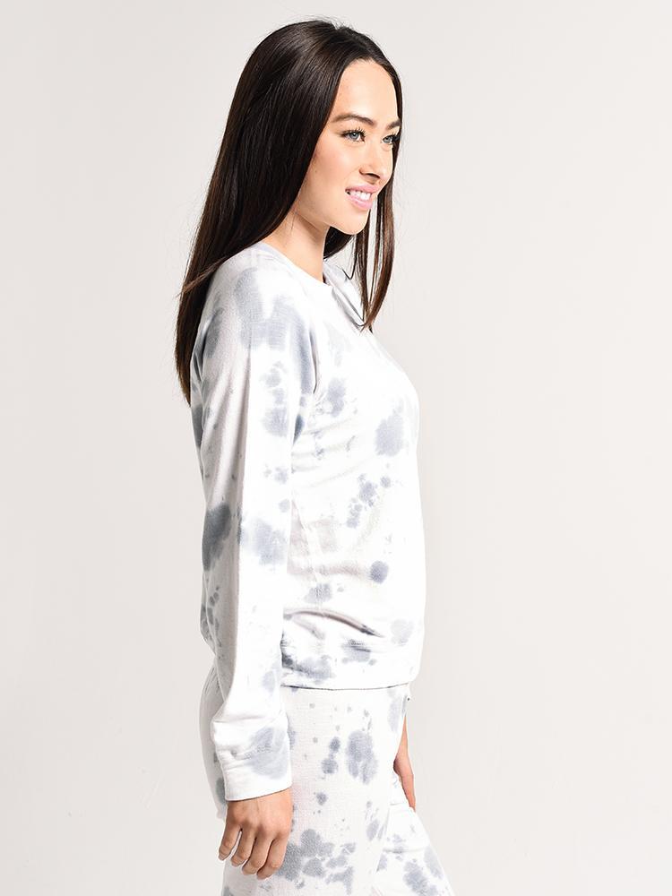 Monrow Vintage Raglan Pullover with Cloud Tie Dye