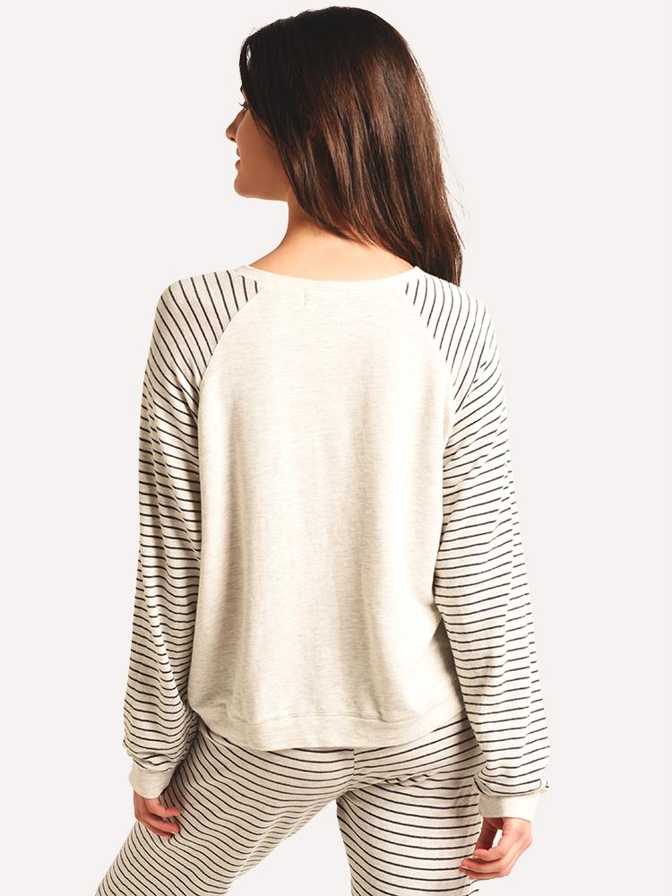 Monrow Love Lips Oversized Raglan Pinstripe Sweatshirt