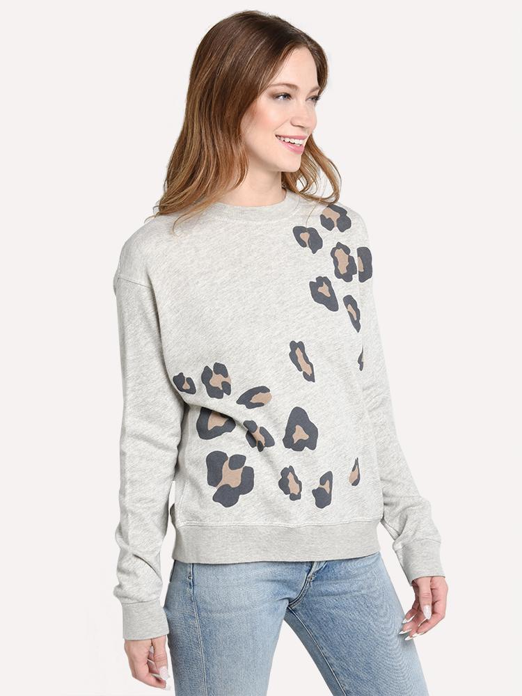Monrow Women's Oversized Leopard Print Seamed Sweatshirt