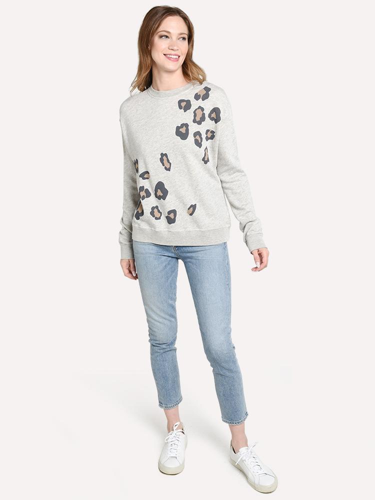 Monrow Women's Oversized Leopard Print Seamed Sweatshirt