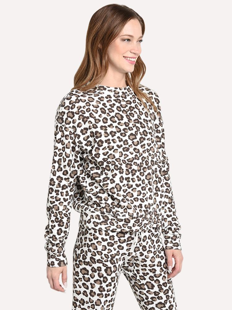 Monrow Women's Leopard Print Seamed Sweatshirt