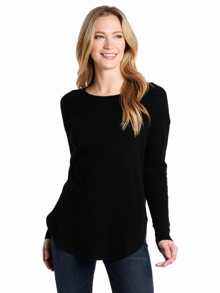 White + Warren Curved Rib Hem Crewneck